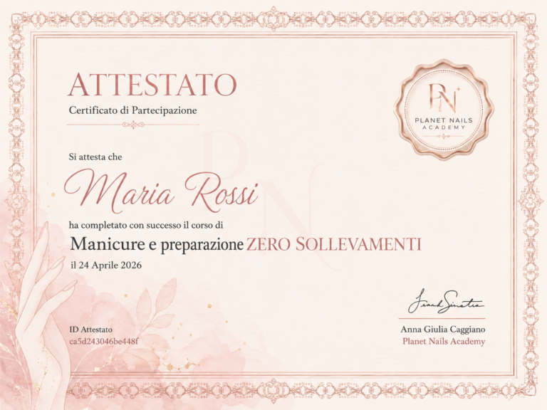 Attestato Planet Nails Academy